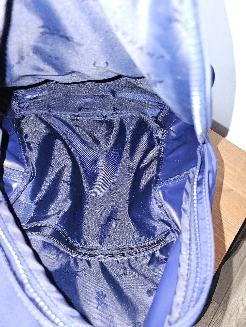 Longchamp Navy Blue Nylon Backpack with Front Zip Pocket